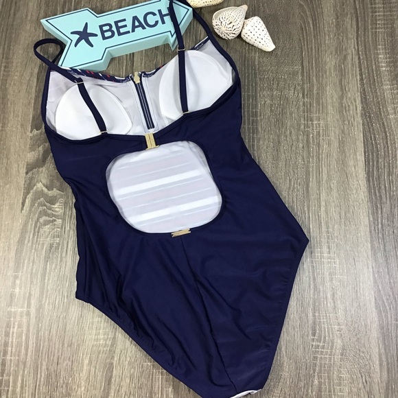 Marc & Andre One Piece Striped Swimsuit Blue Red White - Picture 2 of 8